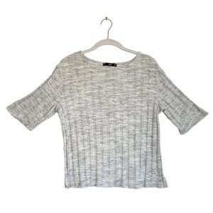 MNG Basics Women's Short Sleeve Sweater in Marled Gray - Size Small